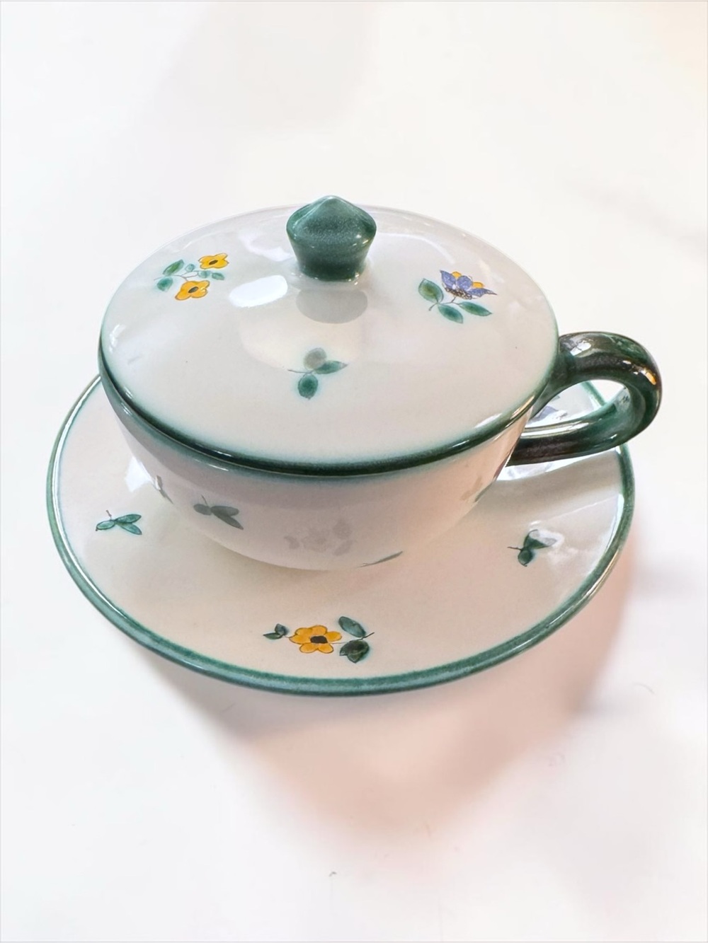 Vintage Gmunder Keramik Austria Scattered Flowers Cup and Saucer Covered Lid